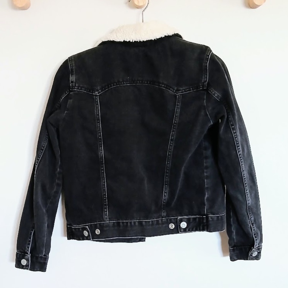 Topshop Black Denim Sherpa Moto Jacket - Picture 4 of 8